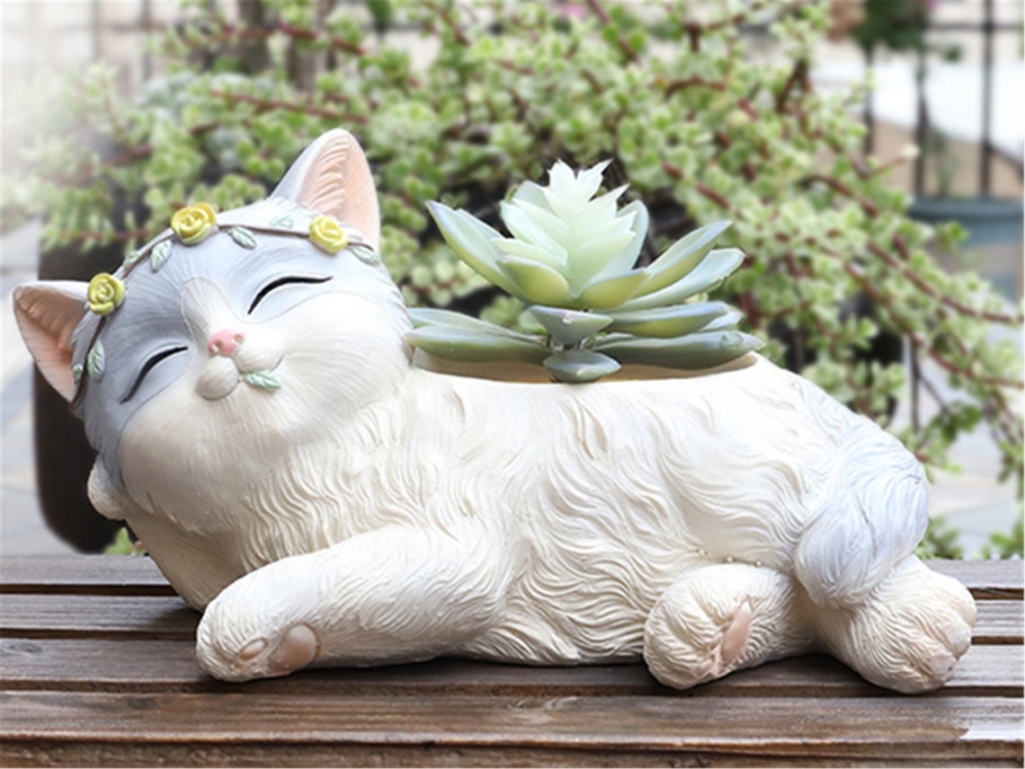 Cool cat planter for succulents plants garden cute cats Etsy