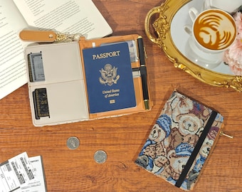 Embroidered fabric microfiber leather travel passport holder,with RFID blocking,multifunctional storage RFID Anti-theft brush passport cover