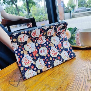 Cartoon lucky cat pattern fabric ipad case with auto sleep wake up for iPad mini 7 2024 Air Pro 11''13" 2025,iPad Air 6/5,iPad 11th gen case
