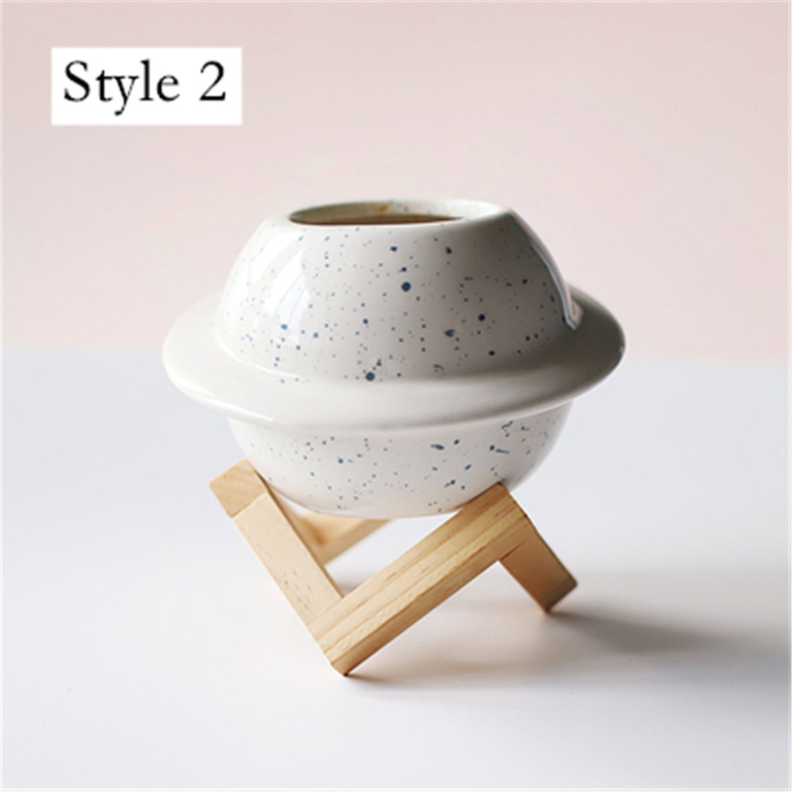 Cute Planter on Wooden Stand Ceramic Planter Etsy