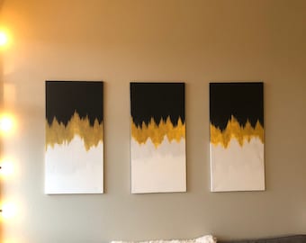 Contemporary Abstract Gold Three Panel Painting