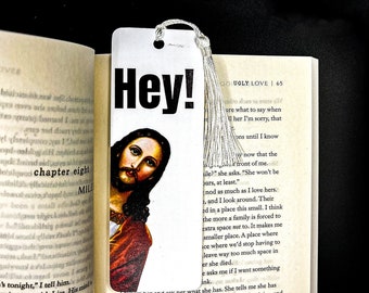 Funny Jesus Bookmark: Corner Peeking, Smut Reader Gift with Tassel