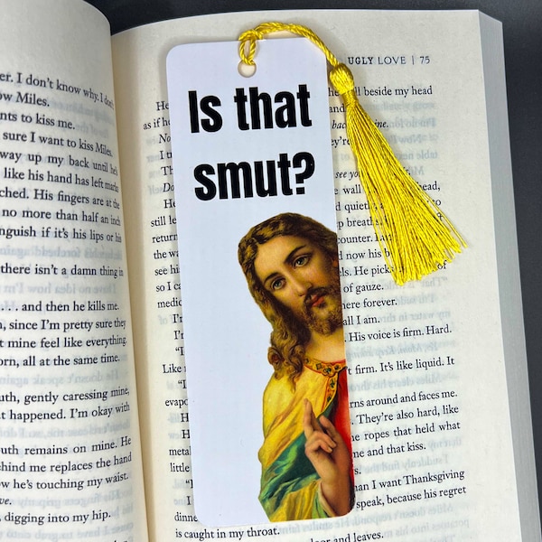 Is That Smut Funny Peeking Jesus Bookmark | Romance Reader Gift | Book Lover Gift | Smut Lover | Bookmark with Tassel