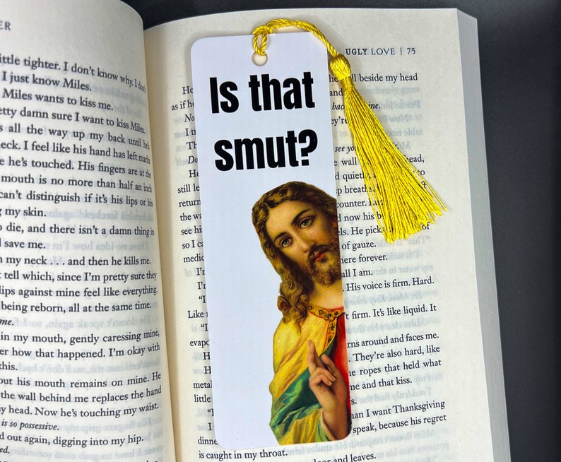 Funny Peeking Jesus Bookmark: Smut Lover Gift with Tassel immagine 1
