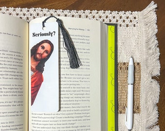 Funny Smut Jesus Bookmark: Peeking Jesus, Romance Reader Gift with Tassel
