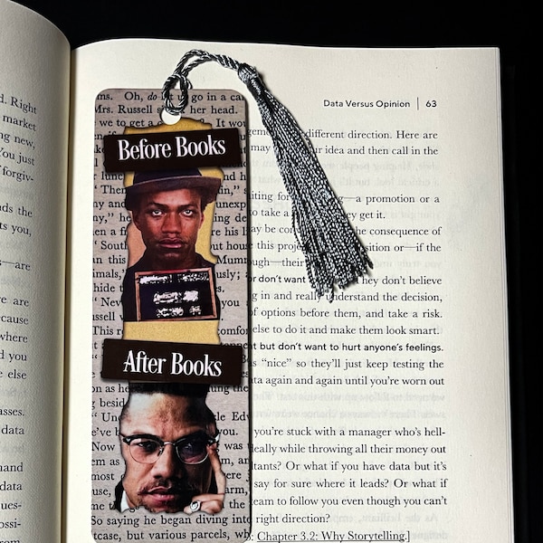 Malcolm X Before and After Books Bookmark | Black History | Book Lovers | Gifts for Readers | Bookworm Gift | Civil Rights | With Tassel