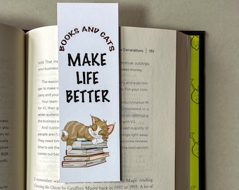 Books and Cats Bookmark: Cat Lover Gift
