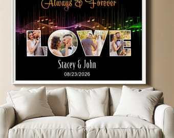 Custom Romantic Photo Canvas Wall Art with Soundwave Design
