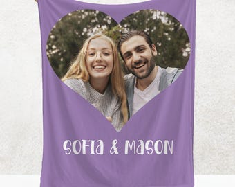 Personalized Photo Blanket, Photo in Heart Shape, Custom Velveteen Plush or Sherpa Fleece Throw