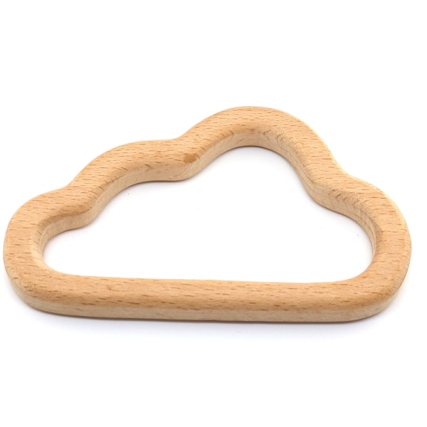 Raw Wooden Teether, Natural Beech Wood, cloud Teether, 95mm Baby Teethers, Unfinished Wood