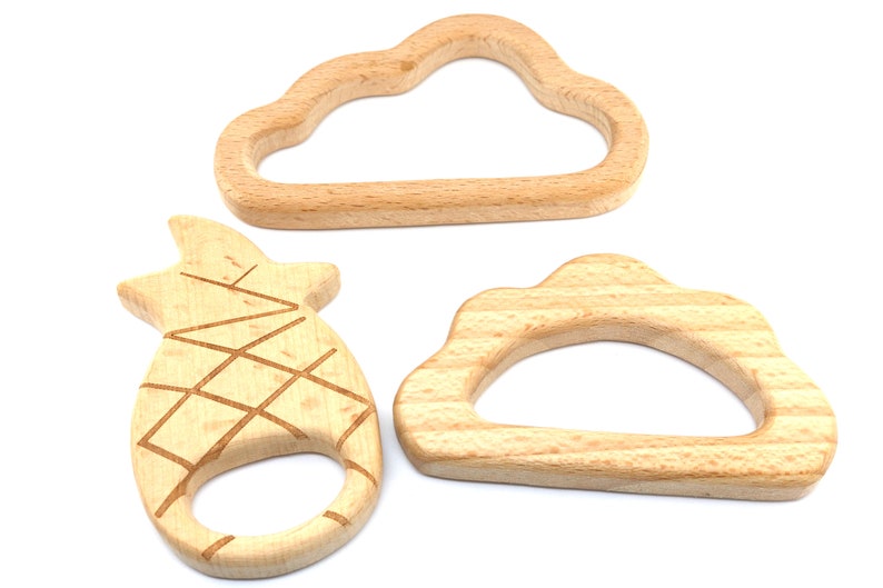 Natural Beech Wood Unfinished Wood cloud Teether Raw Wooden Teether 85mm Baby Teethers