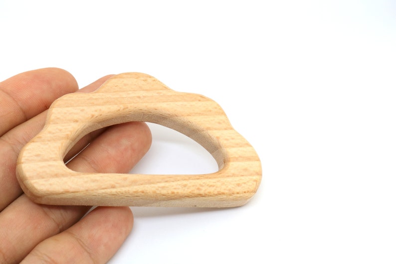 Natural Beech Wood Unfinished Wood cloud Teether Raw Wooden Teether 85mm Baby Teethers