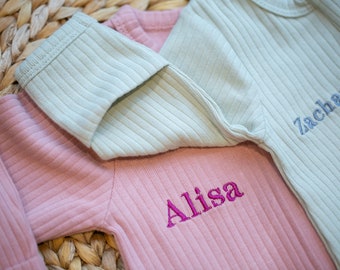 Personalised Baby Romper, Soft Cotton Baby Romper Long Sleeve, Personalised Sleepsuit, Name Announcement, Birth Announcement, Double Zip,