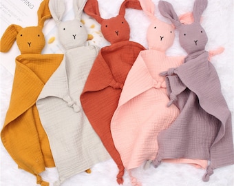 Personalised Organic Cotton Bunny Comforter, Baby Blanket, New Baby Gift, Babies 1st Easter, Muslin, Unisex, Comforter, New Baby Christmas!