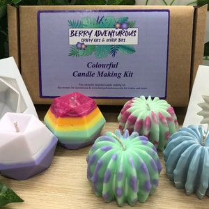 Colourful soy candle making kit. 1 mould supplied. Makes 2 geometric candles, OR 3 mini cactus candles.