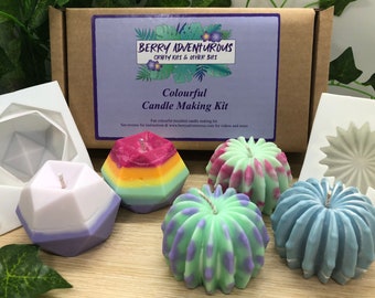 Colourful soy candle making kit. 1 mould supplied. Makes 2 geometric candles, OR 3 mini cactus candles.