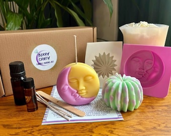 DIY Candle Making Kit, Soy Wax, 1 Reusable Geometric Cactus Sun/Moon Mould