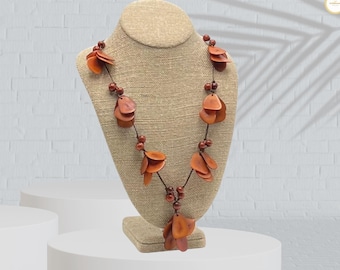 Adjustable Tagua Nut Necklace, Boho Vegetable Ivory Jewelry, Handmade Eco-Friendly Necklace, Yellow, Red, Brown Gift for Her