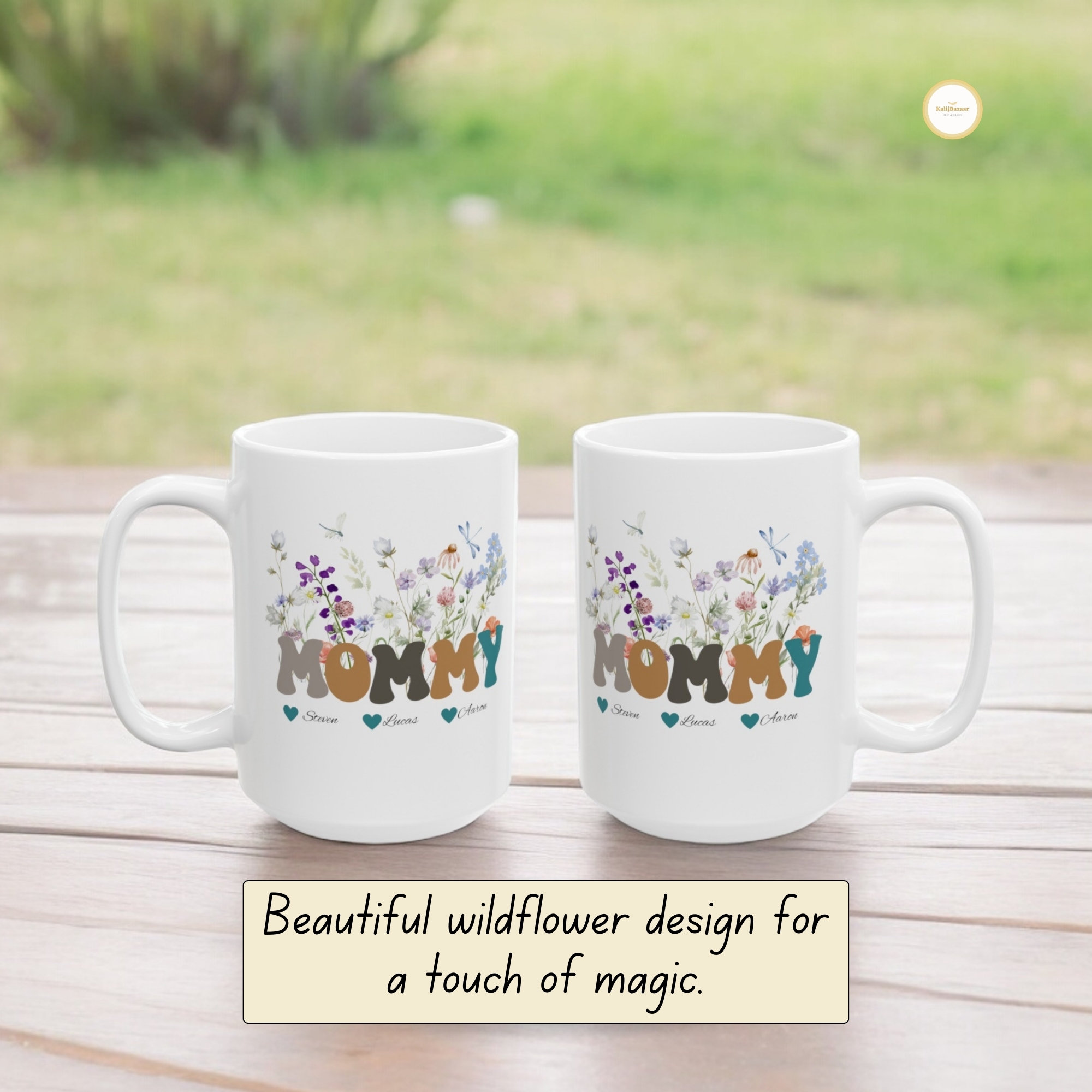 Personalized Mama Coffee Mug With Kids' Names, Wildflower And Butterfly