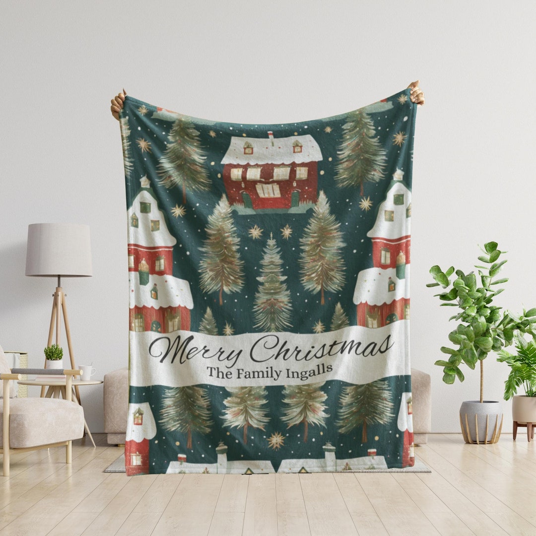Personalized christmas blanket custom name gift for family friends