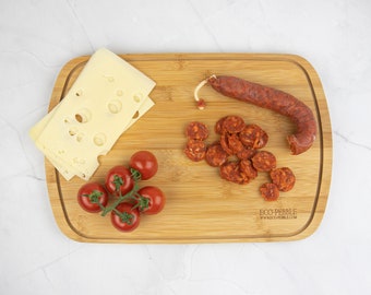 Food Chopping Board / Mini Butchers Block Style / Steak Board 40cm x 26.5cm x 1.5cm – 100% Sustainable Bamboo Board Groove Gutter one side