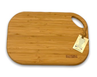 Eco-Pebble Thick Bamboo Food Cutting / Serving Board with Inset Handle 38x26x1.8cm bread board cheese board charcuterie meat fish and more