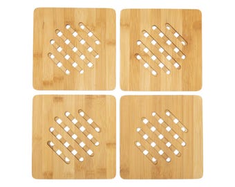 Super Strong Bamboo Table Mats / Trivets / Surface Protectors (Set of 4) 17.8cm x 17.8cm FREE UK SHIPPING