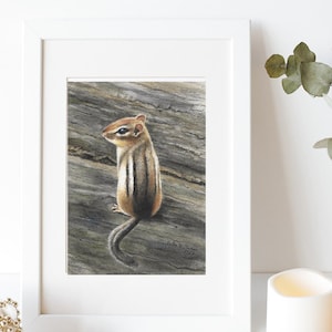 Chipmunk Watercolor Painting Print: Woodland Nature Art