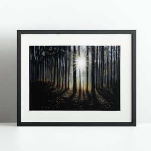 Woodland Shadows Giclée Print: Sunlight Forest Watercolor Art