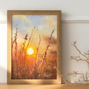 Sunrise in the Meadow - PRINT of my original Watercolor Painting, morning, nature art, botanical, landscape, home decor, gift