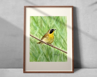 Common Yellowthroat Warbler - PRINT of my Original Watercolor Bird Painting Art, nature art, illustration, birds, wall art, songbirds, gift