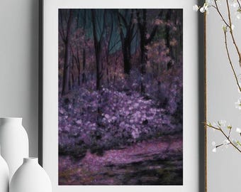 Moonlight Landscape Painting on black paper: Original or Print