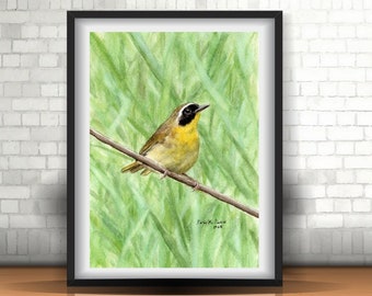 Common Yellowthroat Warbler - ORIGINAL Watercolor Bird Painting 5"x7" Art, nature art, illustration, bird, wall art, home decor, songbirds