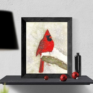 Cardinal Winter Print: Snowy Day Watercolor Bird Art