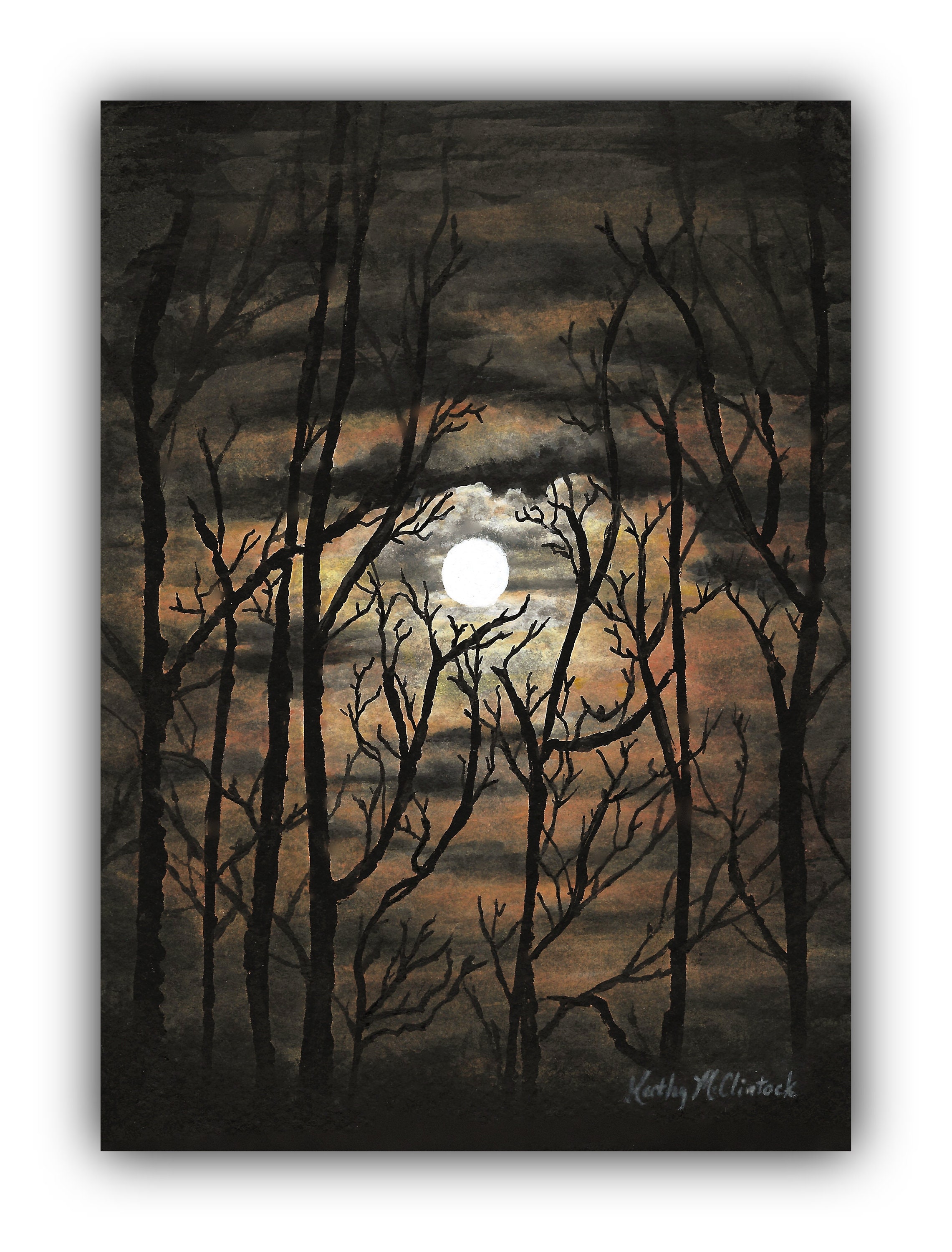 Full Moon in the Woods - PRINT of My Original Watercolor