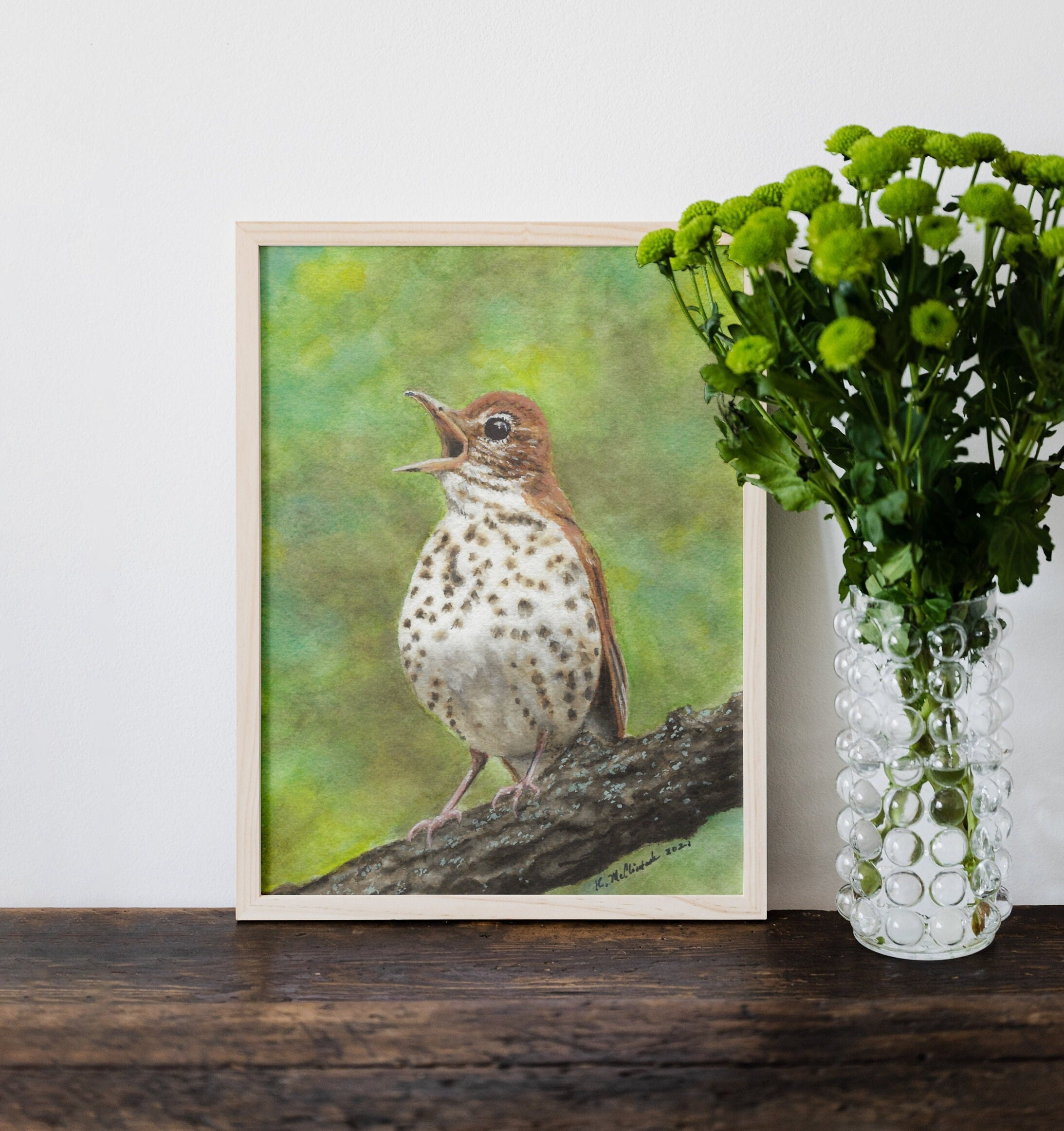 Wood Thrush Print: Original Watercolor Bird Painting, Woodland Wall Art