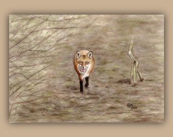 Red Fox in the Field - PRINT of my original Watercolor Painting Art, fox art, woodland, nature art, home decor, wall art, illustration