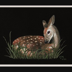 Deer Fawn in Grass - PRINT of my original Watercolor Painting Art, woodland, nature art, gift, wall art, illustration, home decor