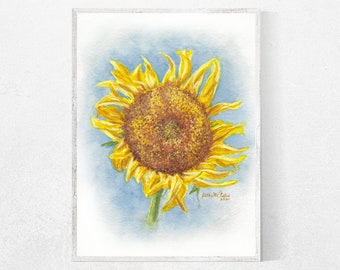 Sunflower Watercolor Giclée Print or Original Painting: Summer Botanical Art