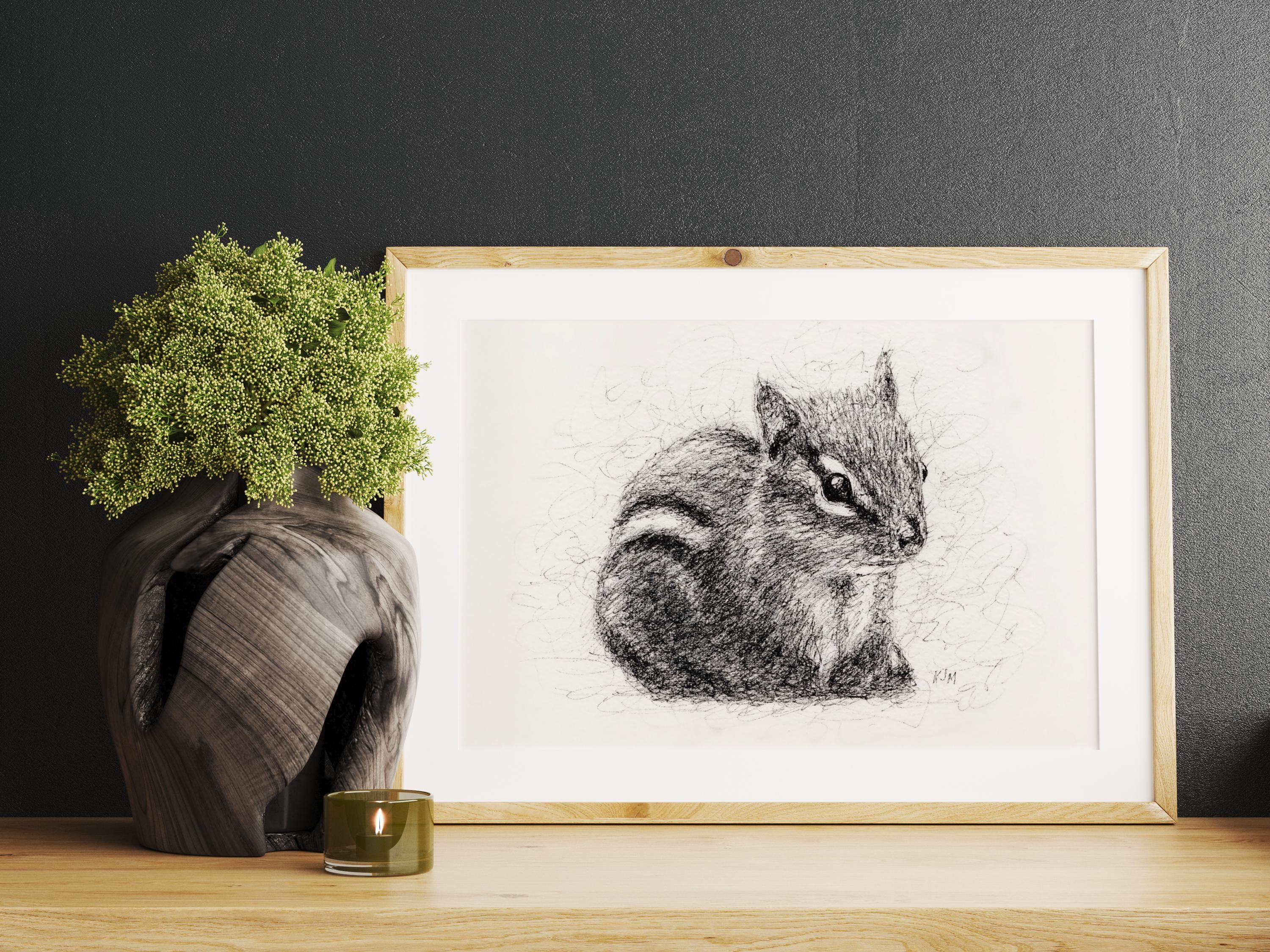 Chipmunk Ink Drawing Print: Scribble Art, Wildlife Wall Decor - Etsy