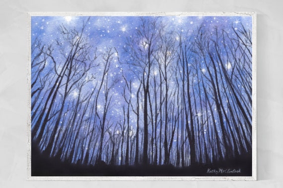 Starry Night Woods Print: Watercolor Landscape Art - Etsy Canada Starry Night Woods Print: Watercolor Landscape Art - Etsy Canada
