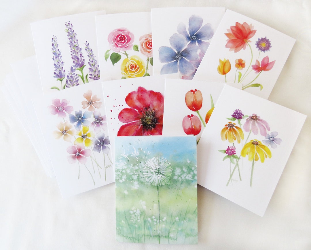 Watercolor Floral Note Card Set of 9 or 18: Original Art Stationery - Etsy