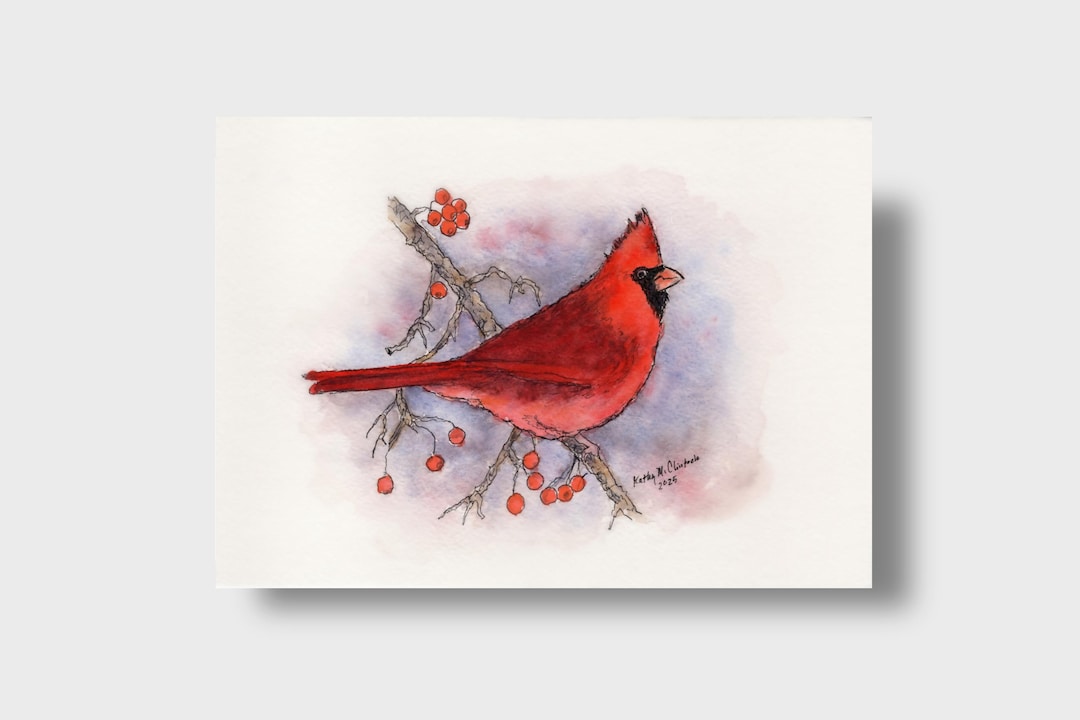 Cardinal Print or Original Painting: Ink and Watercolor Bird Art - Etsy