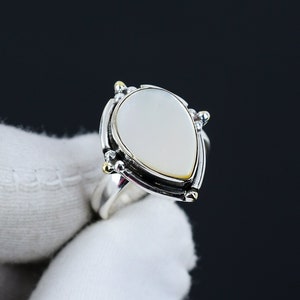 Mother Of Pearl Teardrop Rings, 925 Sterling Silver Solid Rings, Boho Silver Jewelry Rings, Natural Pearl Gemstone Rings, Bohemian Rings