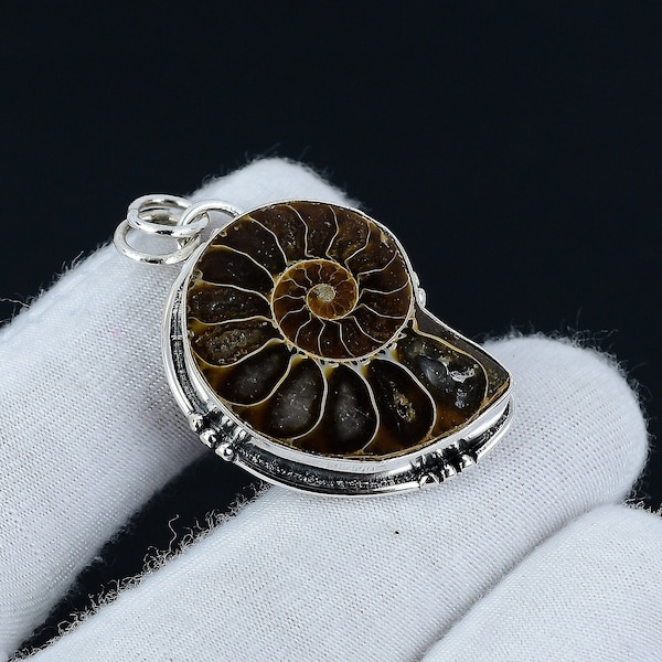 Ammonite Fossil Silver Pendant 925 Sterling Silver Pendant Gemstone Silver Jewelry Handmade Pendant Gift For Him Ammonite Fossil Jewelry