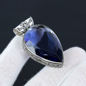 Blue Sapphire Gemstone Pendant Handmade Jewelry Sapphire Vintage Pendant 925 Sterling Silver Pendant Thanksgiving Jewelry Christmas Gifts