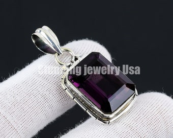 Amethyst Pendant, Amethyst with Silver Chain, Amethyst Gemstone Handmade 925 Sterling Silver Jewelry Pendant For Gift Pendant For Love
