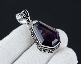 Coffin Shape Amethyst Pendant, 925 Sterling Silver Pendant, Handmade Pendant, Coffin Shape Gemstone Jewelry, Silver Jewelry For Women Gift