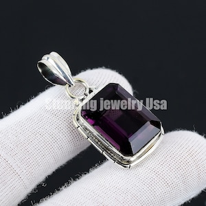 Amethyst Pendant, Amethyst with Silver Chain, Amethyst Gemstone Handmade 925 Sterling Silver Jewelry Pendant For Gift Pendant For Love