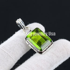 Peridothänge, Peridothänge med silverkedja, Peridot ädelsten handgjorda 925 sterlingsilver smycken hänge för present hänge för kärlek